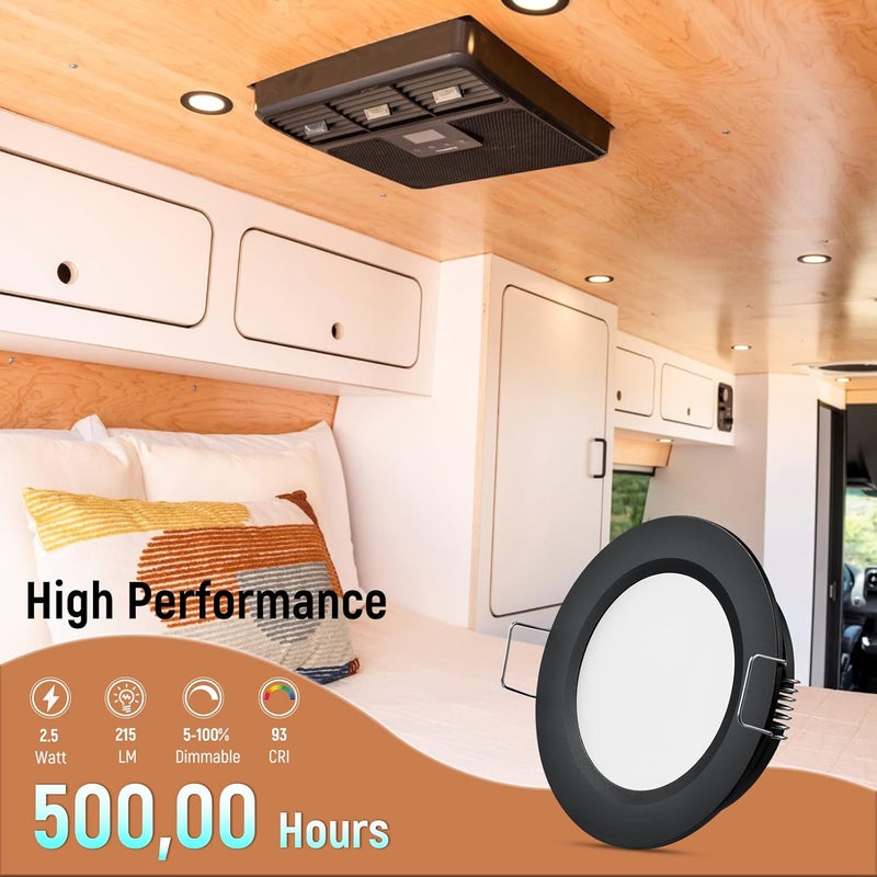 Obeaming 8 Pack 12 Volt LED Puck Light RV Recessed Mount Ceiling Light 2.75” 12V Down Light for Camper Van Truck Boat Interior Ceiling Kitchen Cabinet Lighting CRI 93 (Black/Cool White) - Image 2